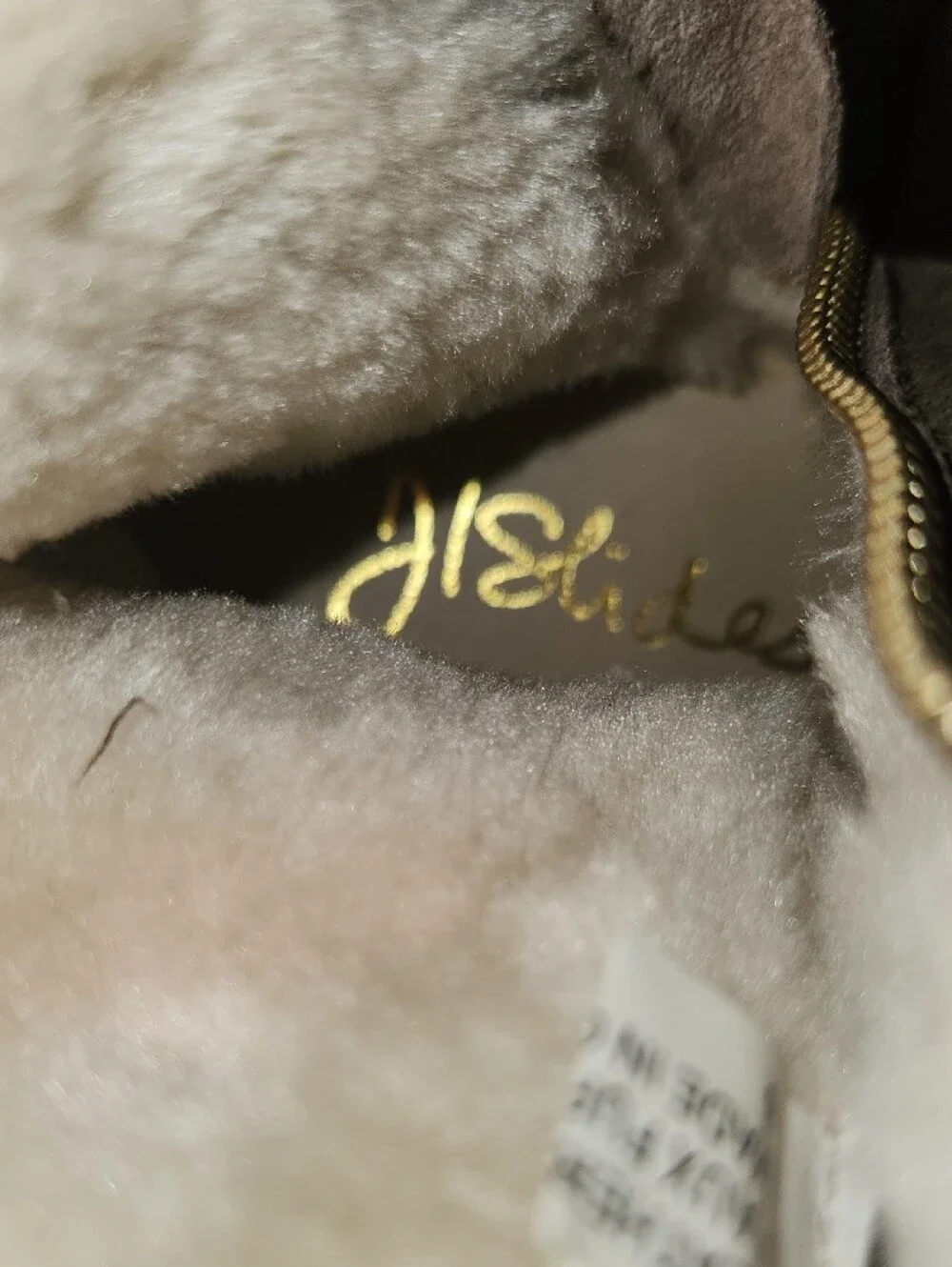 J Slides Taupe Suede Faux-Fur Lined Ankle Boots with Gold Hardware